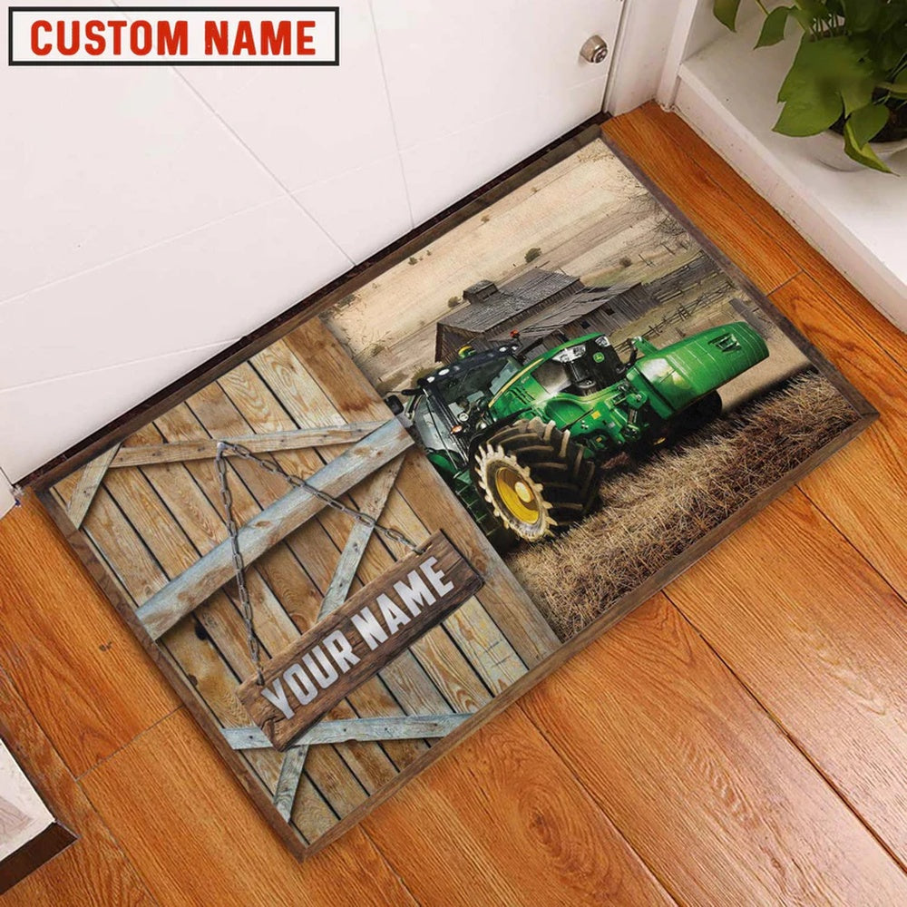 Farm House Door Mat, Farm Tractor Barn Custom Name Doormat, Custom Welcome Mats