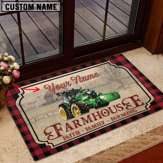 Farm House Door Mat, Farm Tractor Faith Family Farming Custom Name Doormat, Custom Welcome Mats