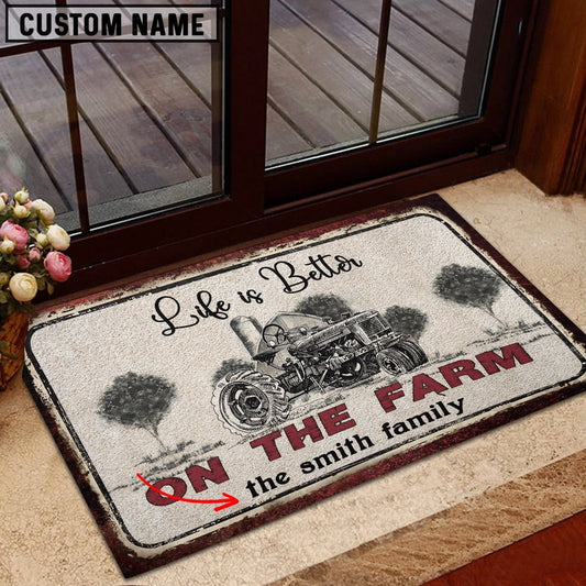 Farm House Door Mat, Farm Tractor Life is Better Custom Name Doormat, Custom Welcome Mats