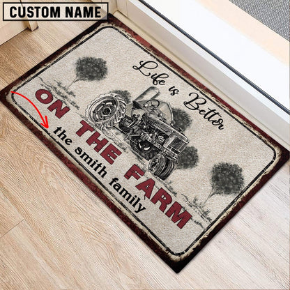 Farm House Door Mat, Farm Tractor Life is Better Custom Name Doormat, Custom Welcome Mats