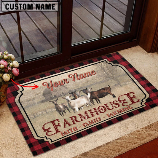 Farm House Door Mat, Goat Faith Family Farming Custom Name Doormat, Custom Welcome Mats