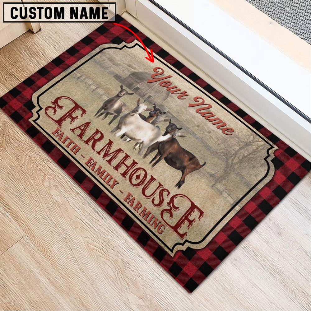 Farm House Door Mat, Goat Faith Family Farming Custom Name Doormat, Custom Welcome Mats