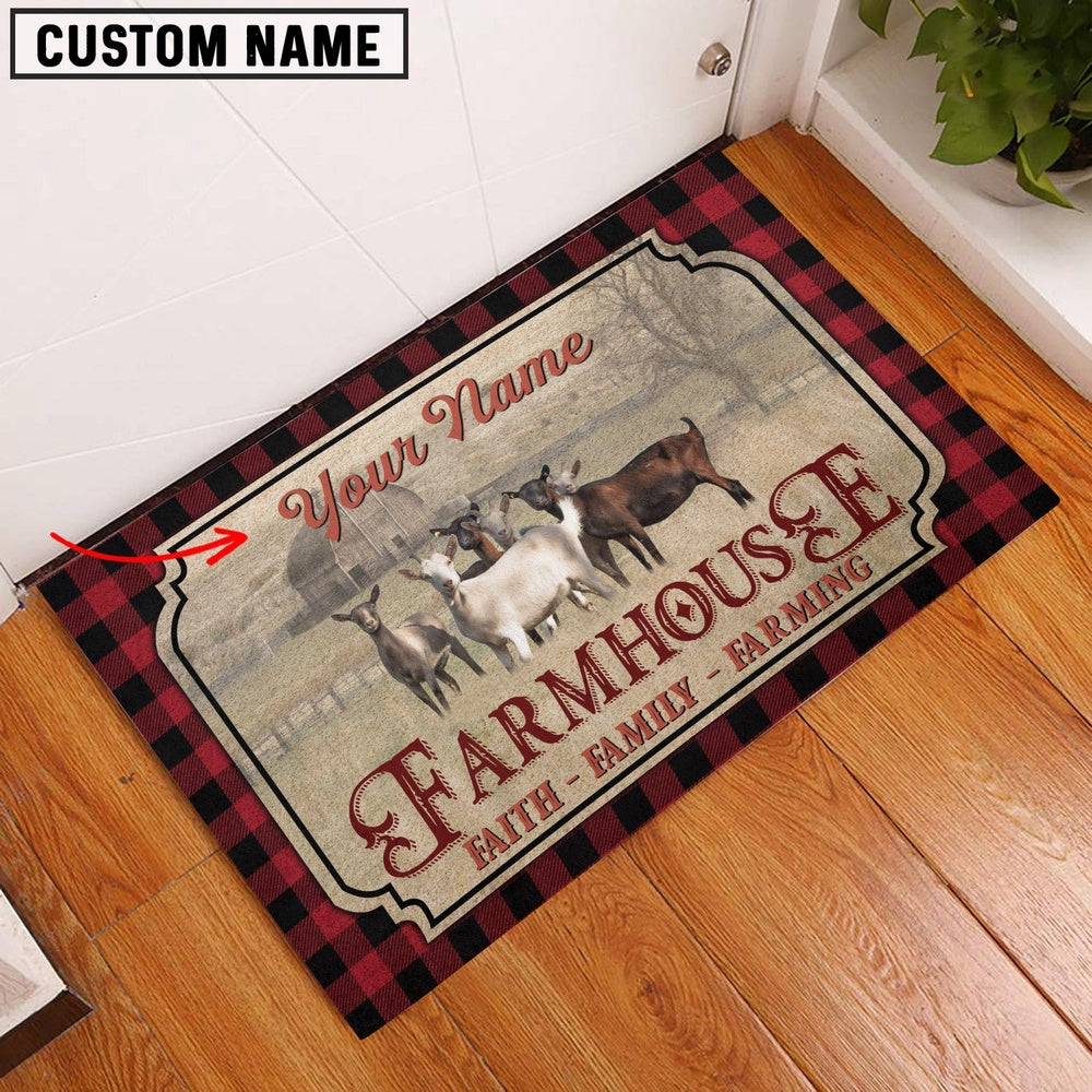 Farm House Door Mat, Goat Faith Family Farming Custom Name Doormat, Custom Welcome Mats