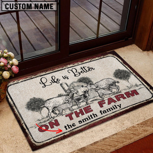 Farm House Door Mat, Goat Life is Better Custom Name Doormat, Custom Welcome Mats