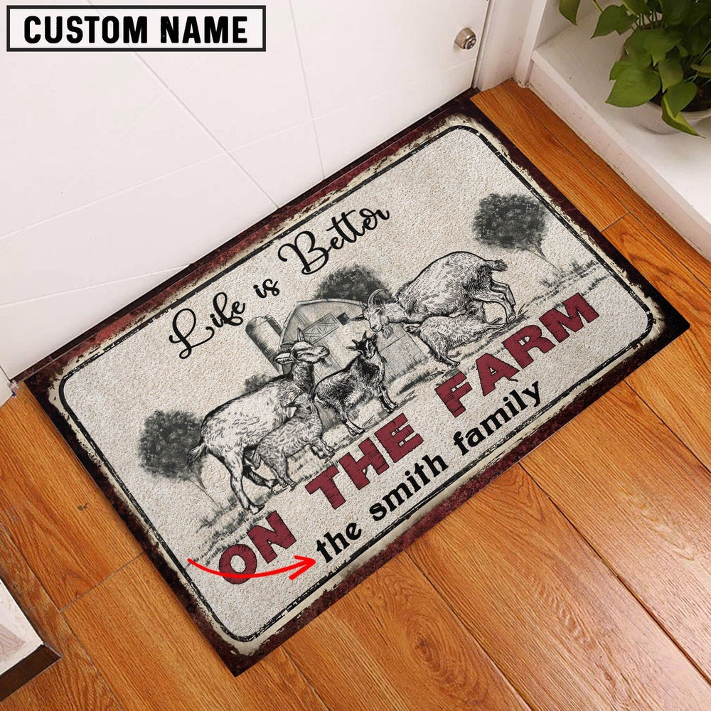 Farm House Door Mat, Goat Life is Better Custom Name Doormat, Custom Welcome Mats