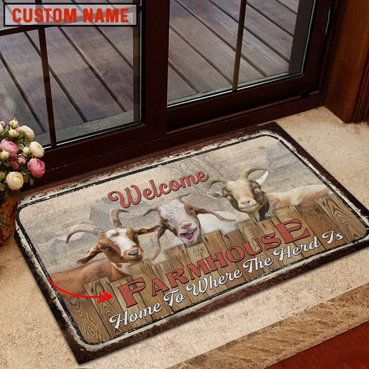Farm House Door Mat, Goat Welcome Custom Name Doormat, Custom Welcome Mats