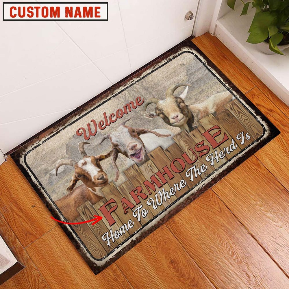 Farm House Door Mat, Goat Welcome Custom Name Doormat, Custom Welcome Mats