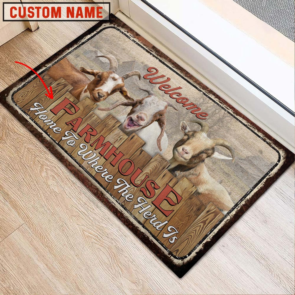 Farm House Door Mat, Goat Welcome Custom Name Doormat, Custom Welcome Mats
