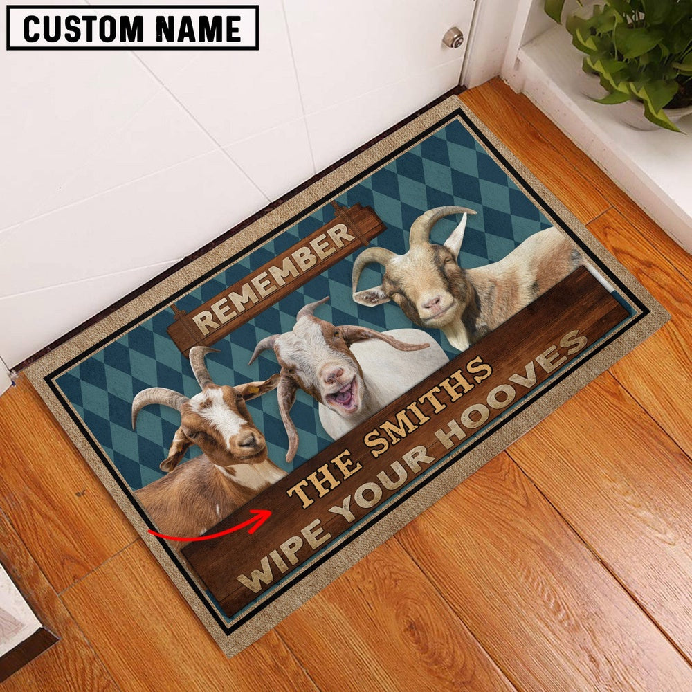 Farm House Door Mat, Goat Wipe Your Hooves Custom Name Doormat, Custom Welcome Mats