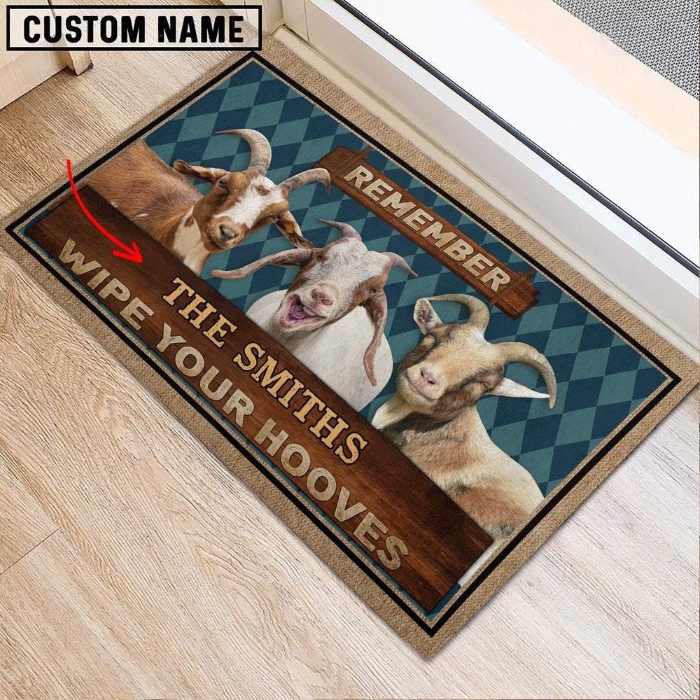 Farm House Door Mat, Goat Wipe Your Hooves Custom Name Doormat, Custom Welcome Mats