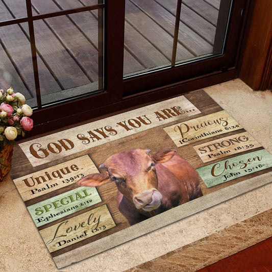 Farm House Door Mat, God Says You Are Beefmaster Cattle Doormat, Custom Welcome Mats