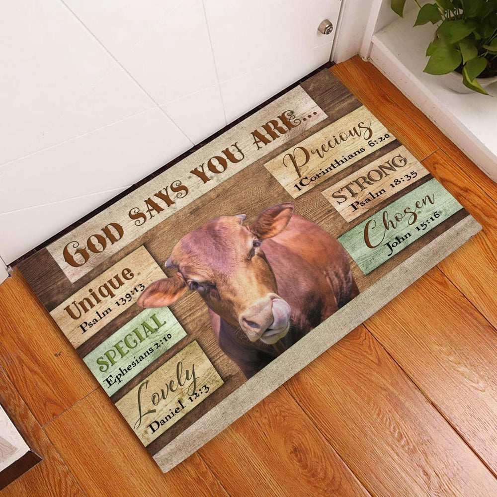 Farm House Door Mat, God Says You Are Beefmaster Cattle Doormat, Custom Welcome Mats