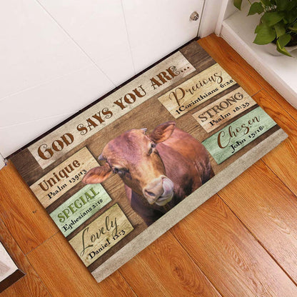 Farm House Door Mat, God Says You Are Beefmaster Cattle Doormat, Custom Welcome Mats