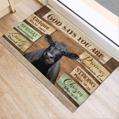 Farm House Door Mat, God Says You Are Black Angus Cattle Doormat, Custom Welcome Mats