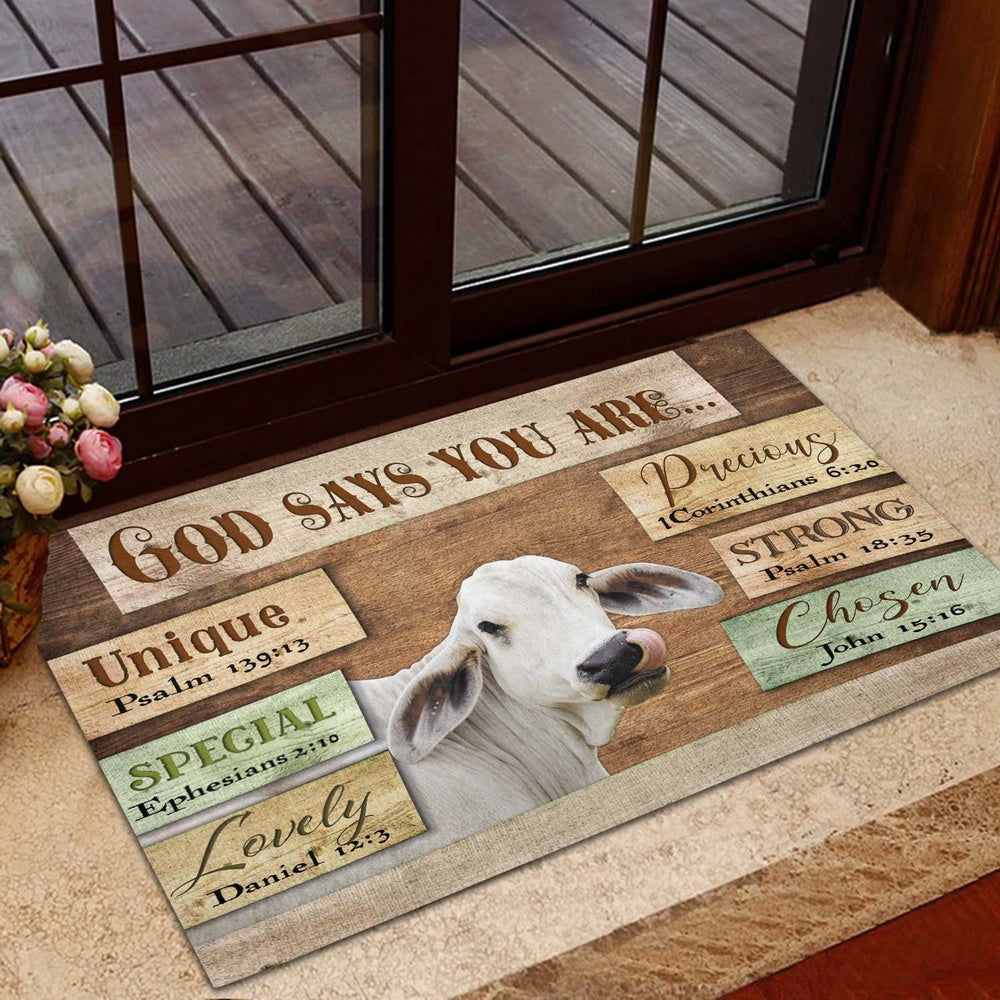 Farm House Door Mat, God Says You Are Brahman Cattle Doormat, Custom Welcome Mats