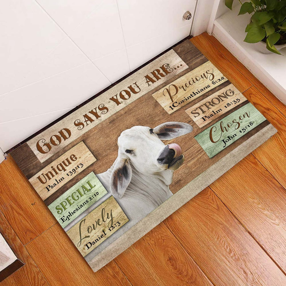Farm House Door Mat, God Says You Are Brahman Cattle Doormat, Custom Welcome Mats