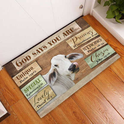 Farm House Door Mat, God Says You Are Brahman Cattle Doormat, Custom Welcome Mats