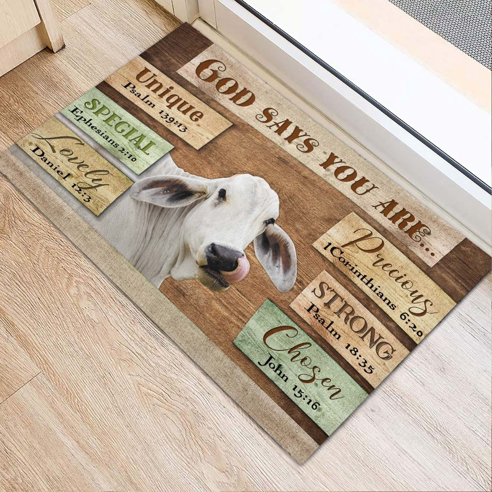 Farm House Door Mat, God Says You Are Brahman Cattle Doormat, Custom Welcome Mats