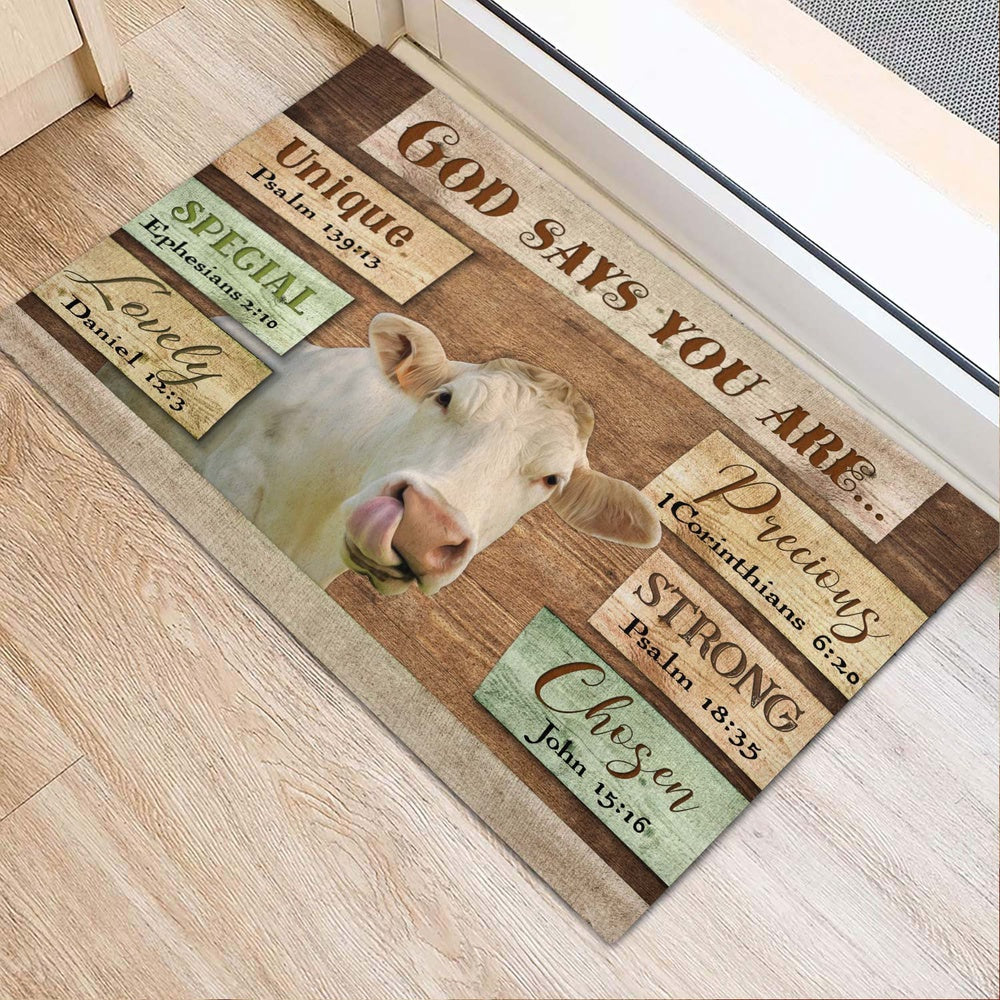 Farm House Door Mat, God Says You Are Charolais Cattle Doormat, Custom Welcome Mats