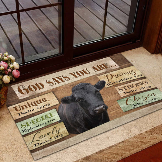 Farm House Door Mat, God Says You Are Dexter Cattle Doormat, Custom Welcome Mats