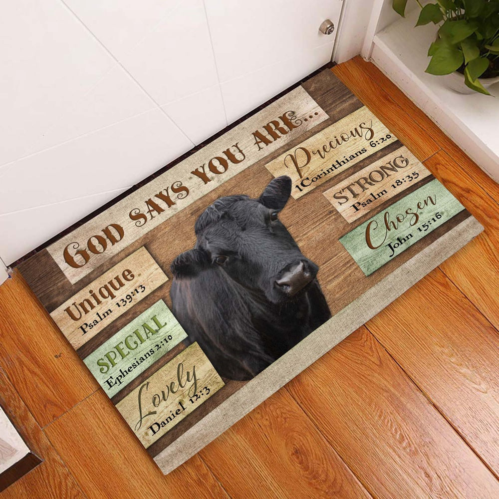 Farm House Door Mat, God Says You Are Dexter Cattle Doormat, Custom Welcome Mats