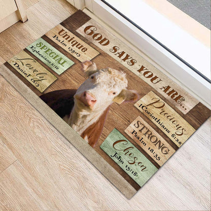 Farm House Door Mat, God Says You Are Hereford Cattle Doormat, Custom Welcome Mats