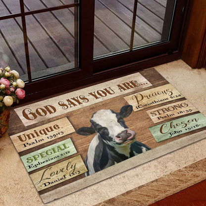 Farm House Door Mat, God Says You Are Holstein Cattle Doormat, Custom Welcome Mats