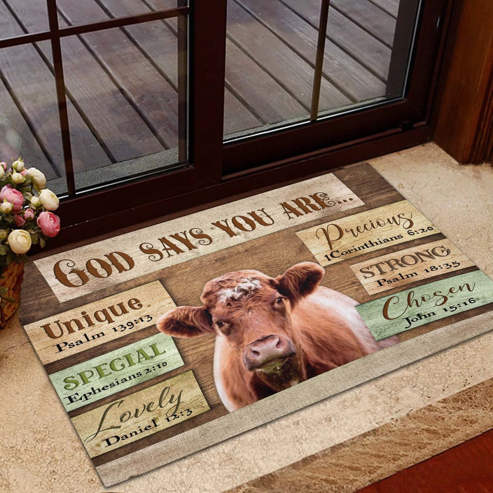 Farm House Door Mat, God Says You Are Shorthorn Cattle Doormat, Custom Welcome Mats