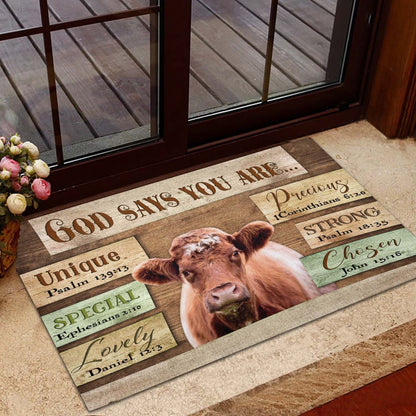 Farm House Door Mat, God Says You Are Shorthorn Cattle Doormat, Custom Welcome Mats