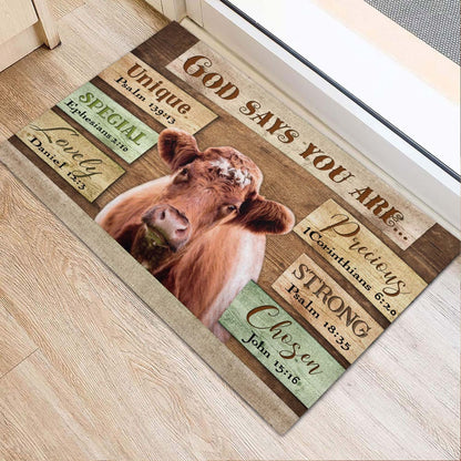 Farm House Door Mat, God Says You Are Shorthorn Cattle Doormat, Custom Welcome Mats
