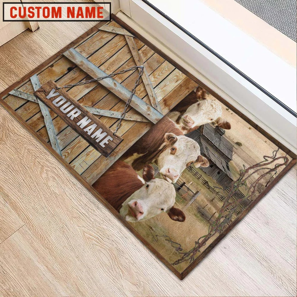 Farm House Door Mat, Hereford Barn Custom Name Doormat, Custom Welcome Mats