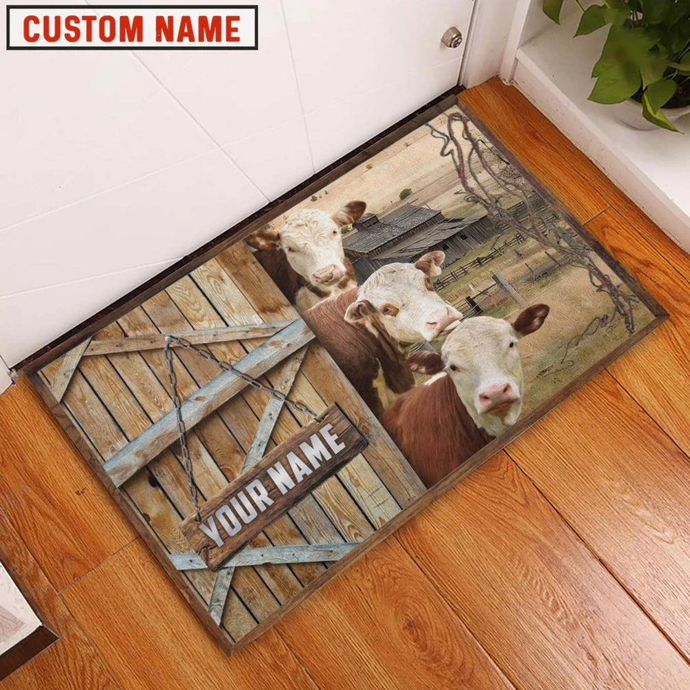 Farm House Door Mat, Hereford Barn Custom Name Doormat, Custom Welcome Mats