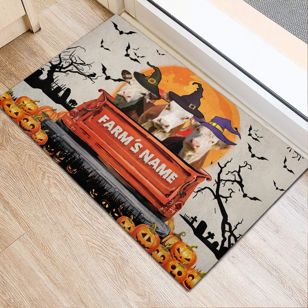 Farm House Door Mat, Hereford Custom Farm Name Halloween Doormat, Custom Welcome Mats