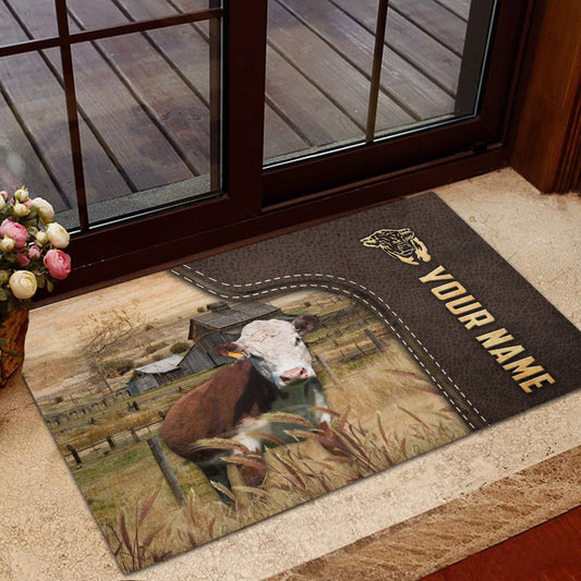 Farm House Door Mat, Hereford Custom Name Leather Pattern Doormat, Custom Welcome Mats