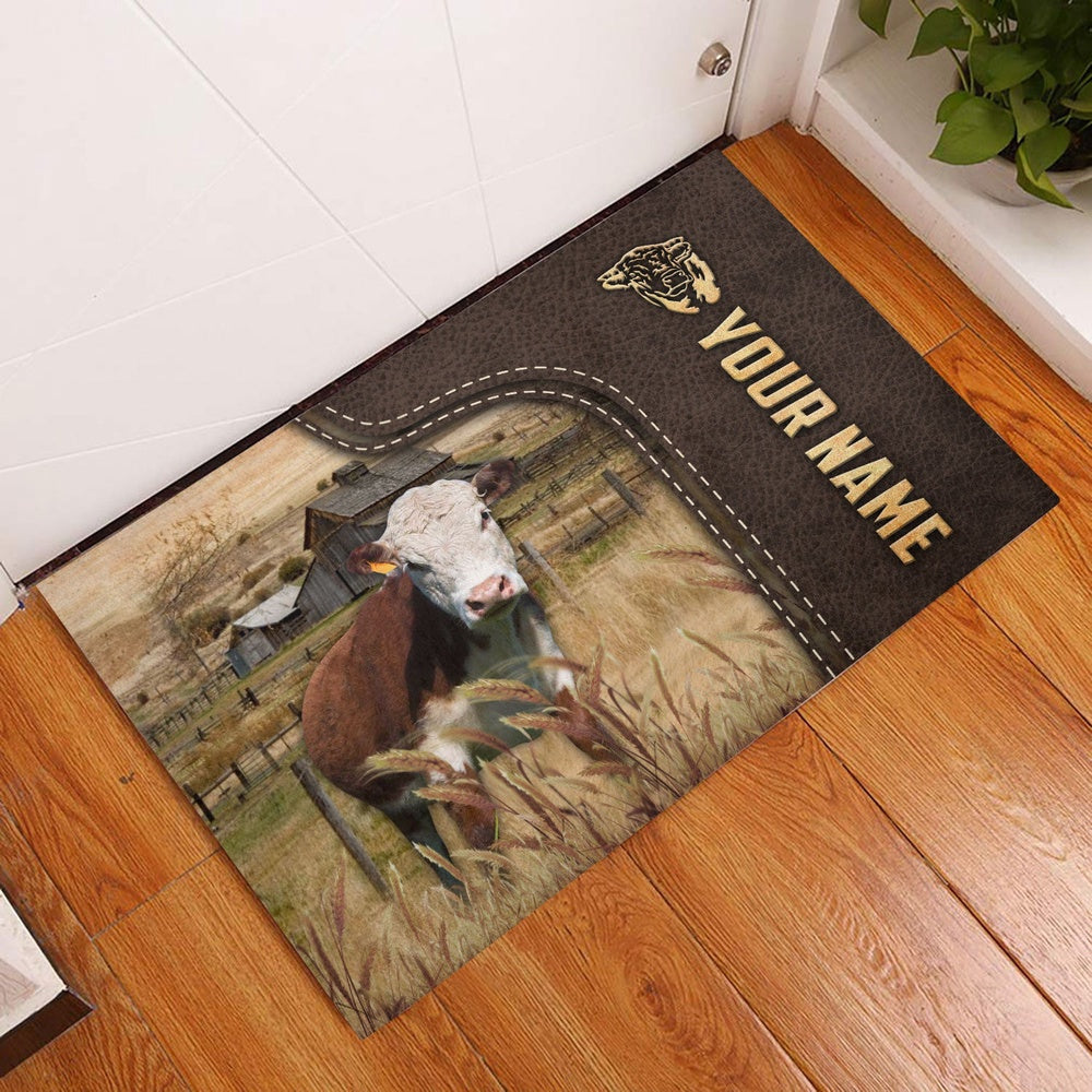 Farm House Door Mat, Hereford Custom Name Leather Pattern Doormat, Custom Welcome Mats