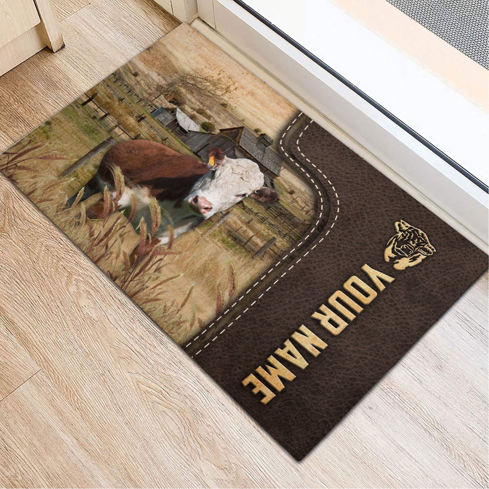 Farm House Door Mat, Hereford Custom Name Leather Pattern Doormat, Custom Welcome Mats