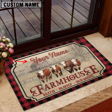 Farm House Door Mat, Hereford Faith Family Farming Custom Name Doormat, Custom Welcome Mats