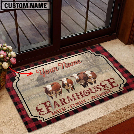 Farm House Door Mat, Hereford Faith Family Farming Custom Name Doormat, Custom Welcome Mats