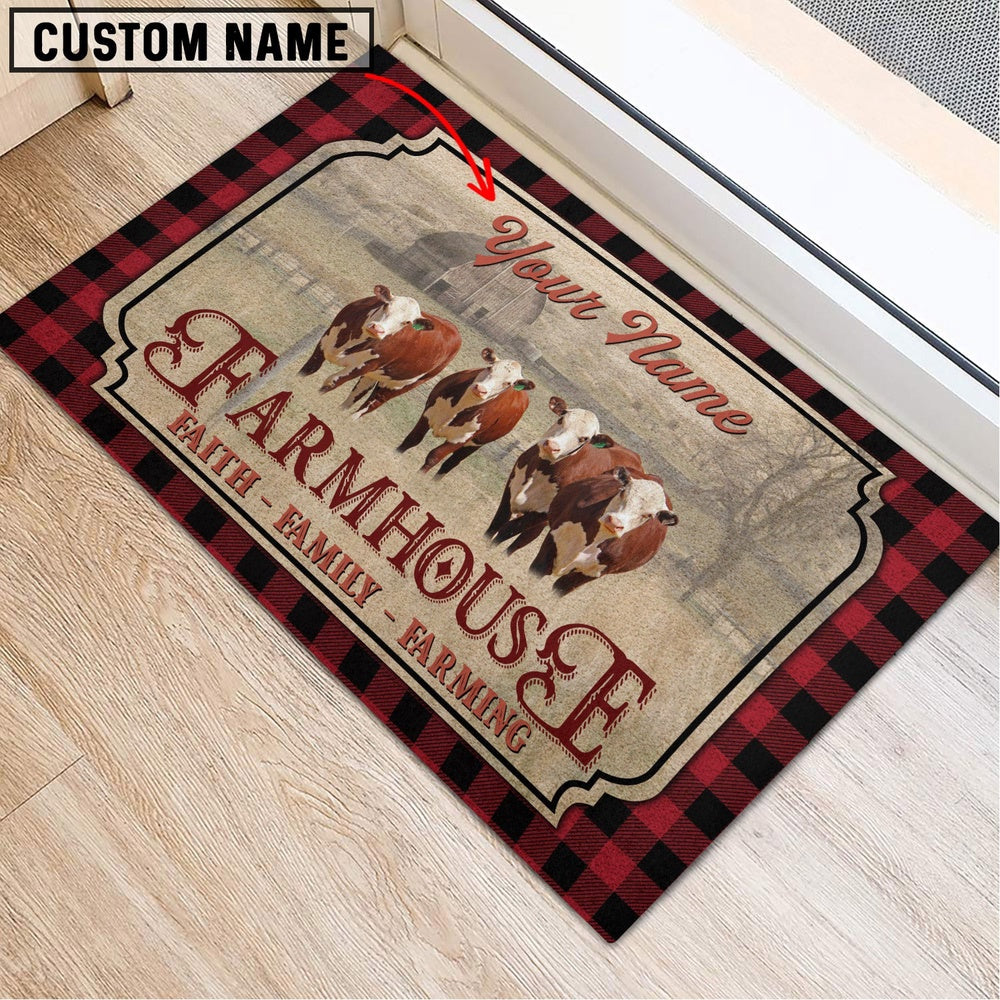 Farm House Door Mat, Hereford Faith Family Farming Custom Name Doormat, Custom Welcome Mats
