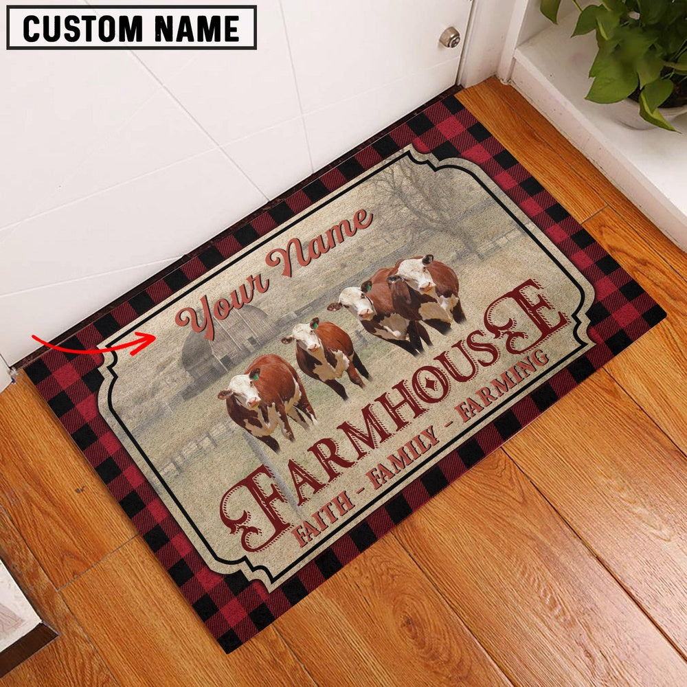 Farm House Door Mat, Hereford Faith Family Farming Custom Name Doormat, Custom Welcome Mats