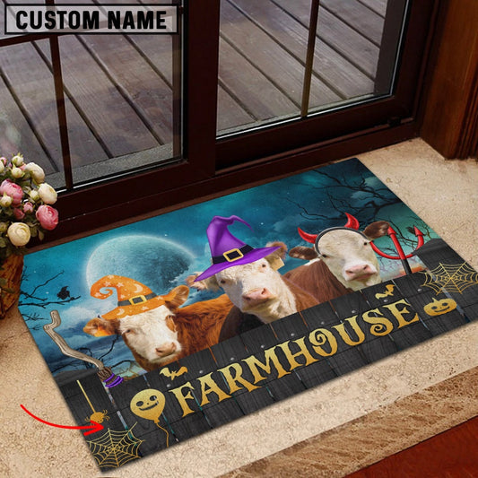 Farm House Door Mat, Hereford Farmhouse Halloween Custom Name Doormat, Custom Welcome Mats