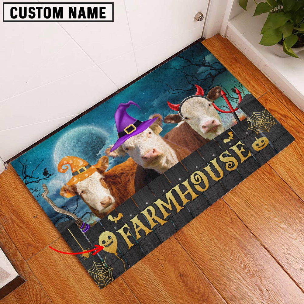 Farm House Door Mat, Hereford Farmhouse Halloween Custom Name Doormat, Custom Welcome Mats