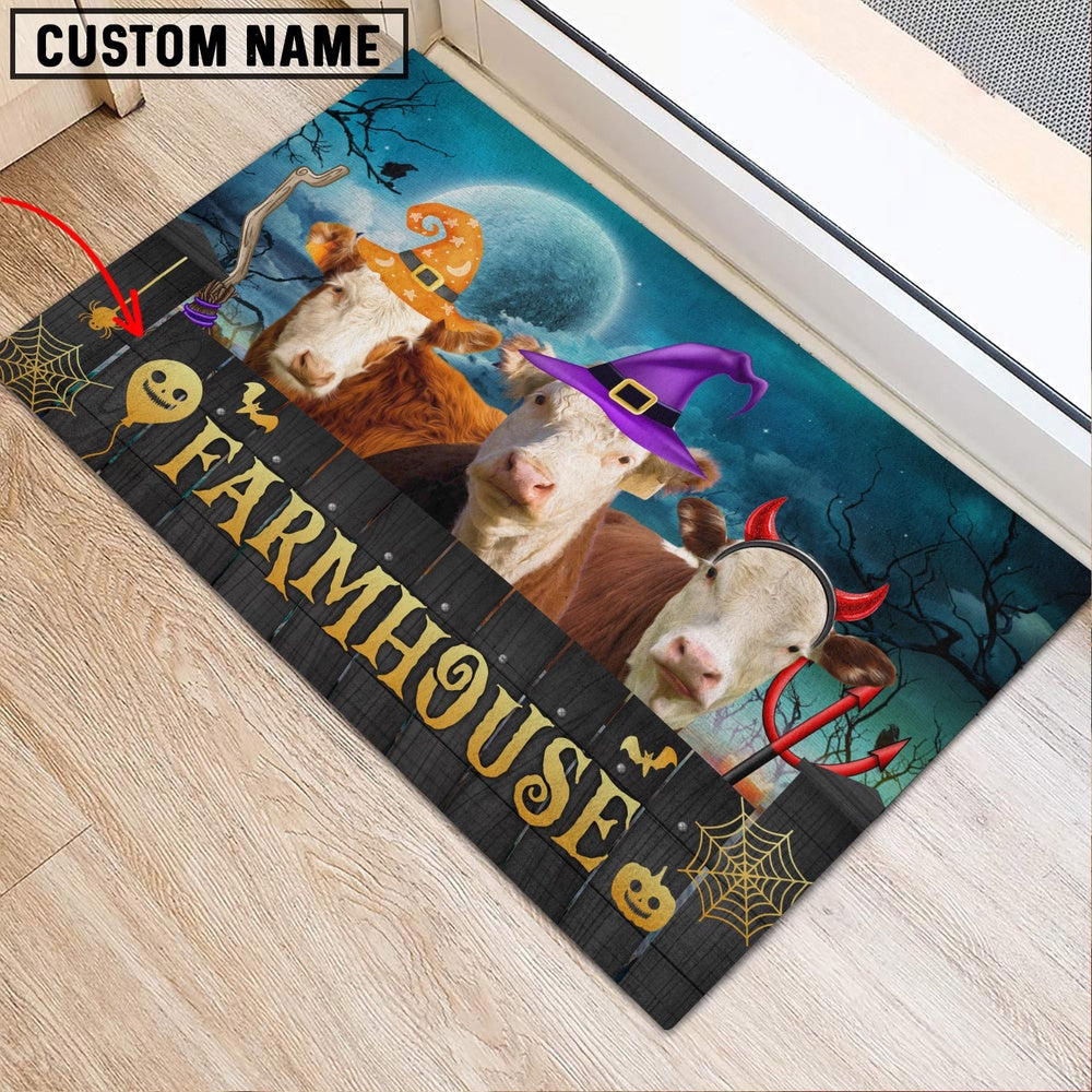 Farm House Door Mat, Hereford Farmhouse Halloween Custom Name Doormat, Custom Welcome Mats