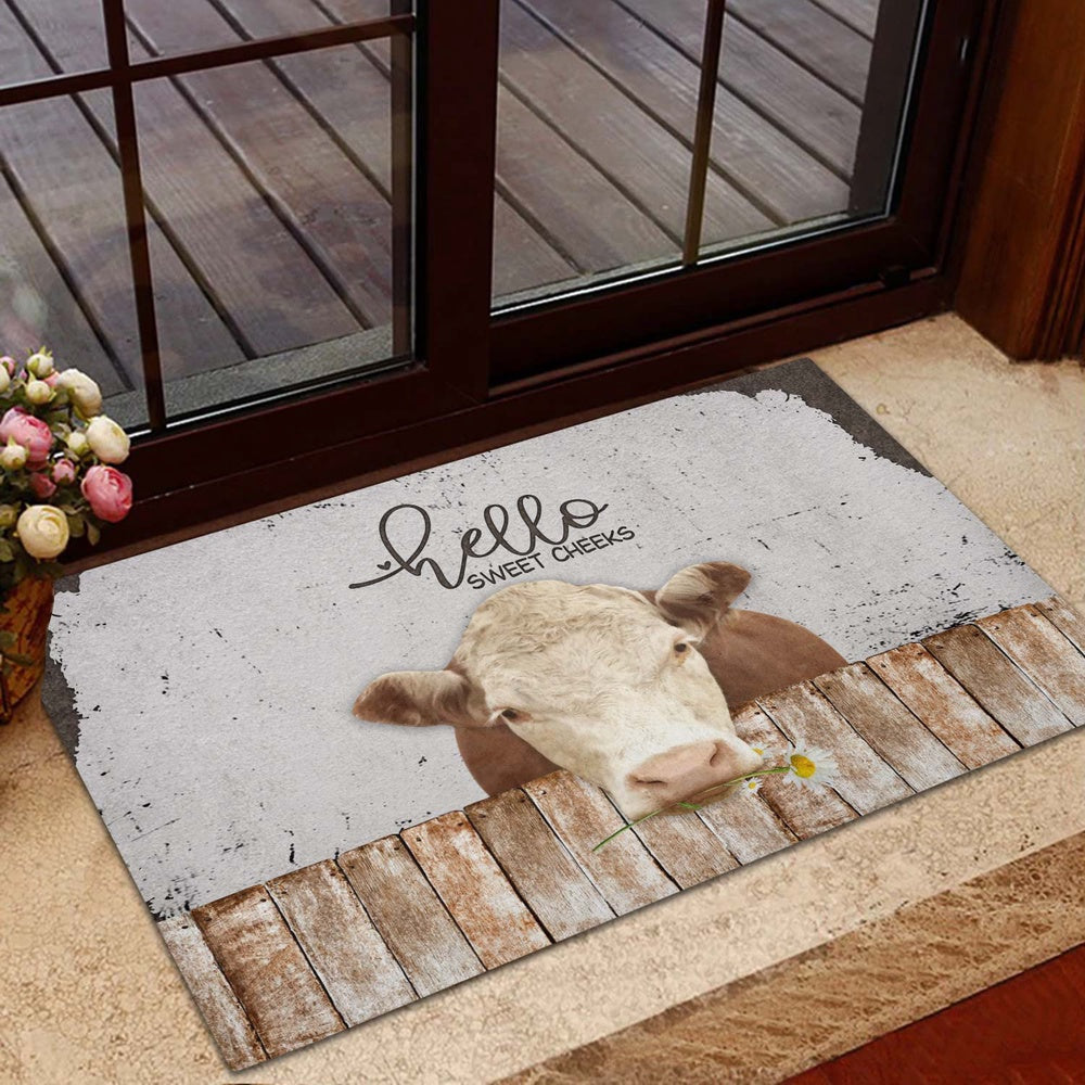 Farm House Door Mat, Hereford Hello Sweet Checks Doormat, Custom Welcome Mats