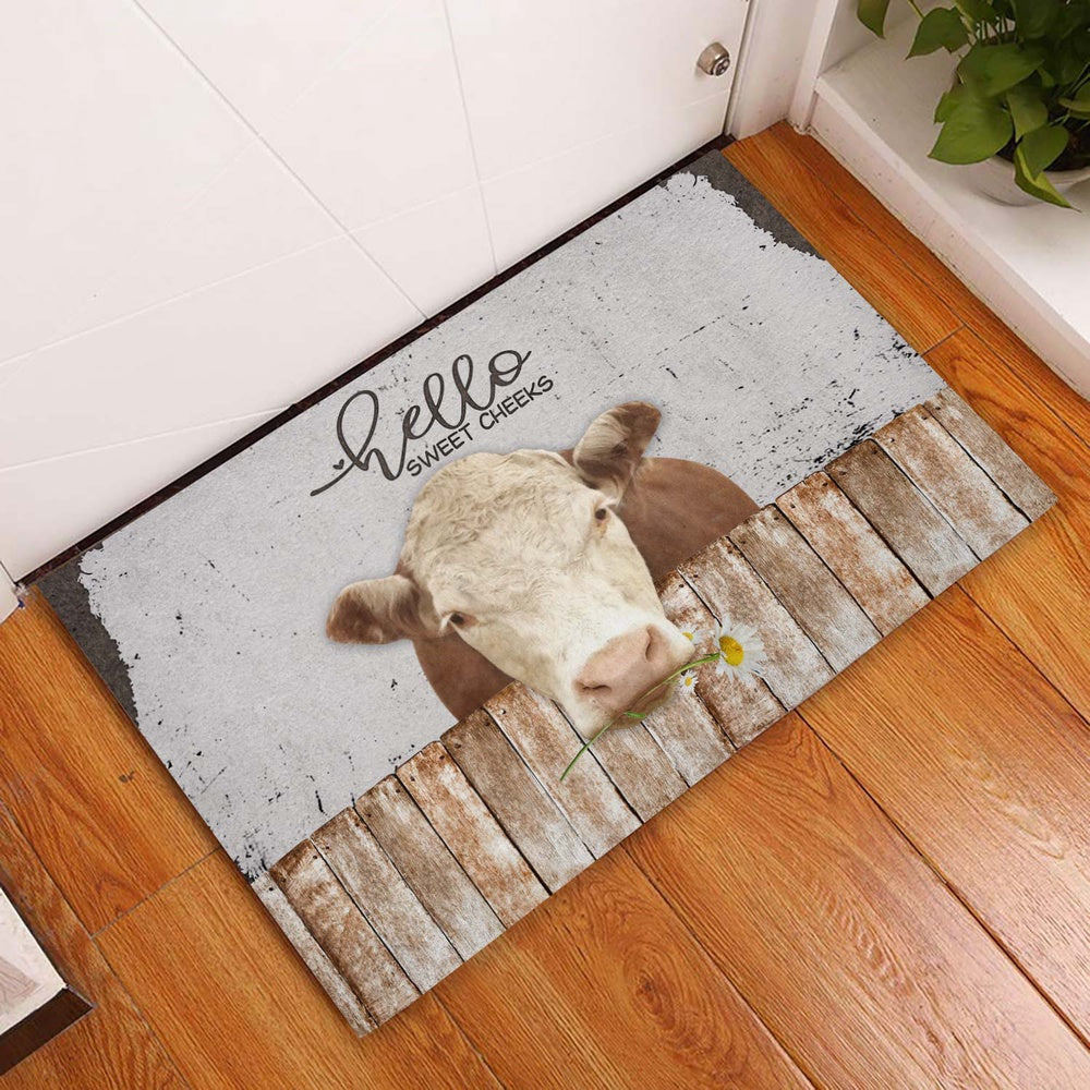 Farm House Door Mat, Hereford Hello Sweet Checks Doormat, Custom Welcome Mats