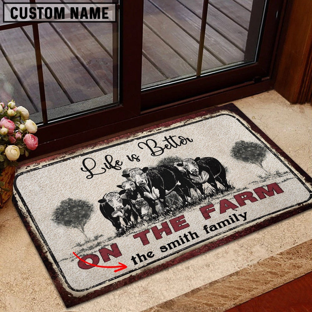 Farm House Door Mat, Hereford Life is Better Custom Name Doormat, Custom Welcome Mats