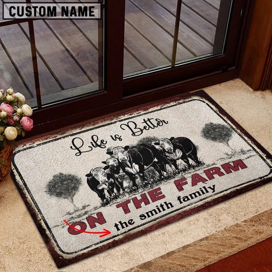 Farm House Door Mat, Hereford Life is Better Custom Name Doormat, Custom Welcome Mats
