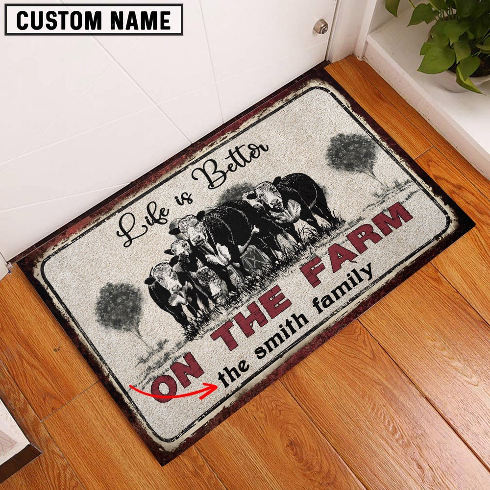 Farm House Door Mat, Hereford Life is Better Custom Name Doormat, Custom Welcome Mats