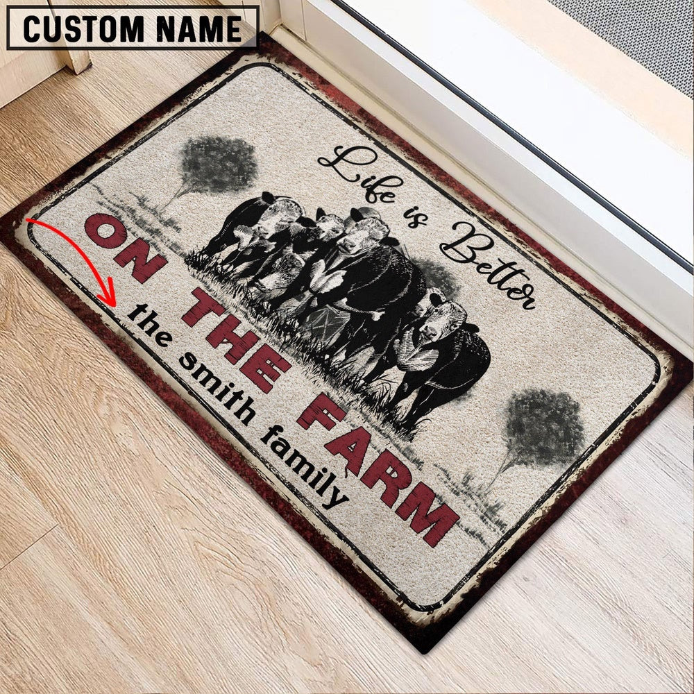 Farm House Door Mat, Hereford Life is Better Custom Name Doormat, Custom Welcome Mats