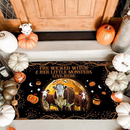 Farm House Door Mat, Hereford The Wicked Witch And Her Little Monsters Live Here Doormat, Custom Welcome Mats
